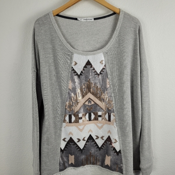 Maurice gray sequin cozy comfy tribal pull over sweater - Picture 3 of 9